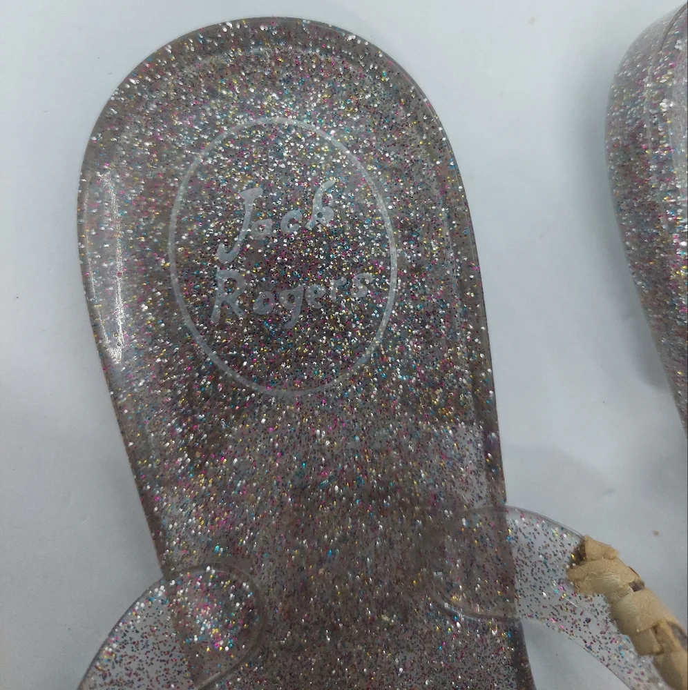 Jack Rogers Gold Flip Flop Sandals Metallic Jelly Sparkles Flat Slip On 8